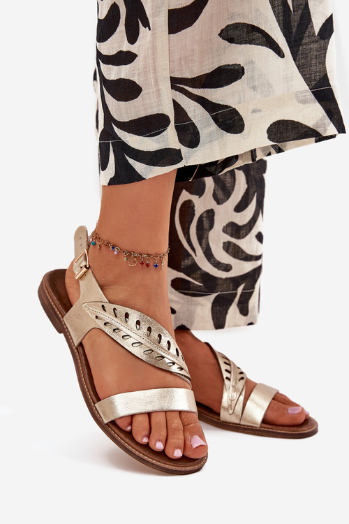 Жіночі шкіряні сандалі на плоскому каблуці Zazoo 3688 золоті