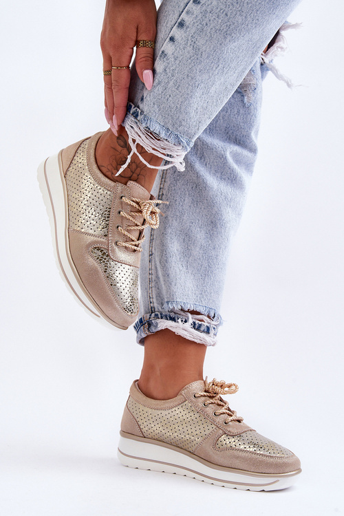 Шкіряне спортивне взуття з перфорацією S.Barski AL22246 Gold