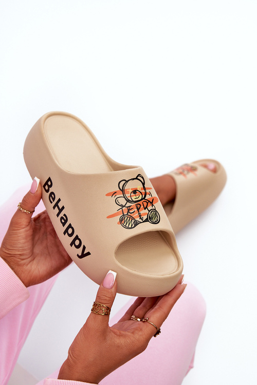 Світлі жіночі шорти на товстій підошві з плюшевим ведмедиком темно-бежевого кольору Serefina