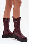 Жіночі шкіряні чоботи з вовною Zazoo 70121 бордовый