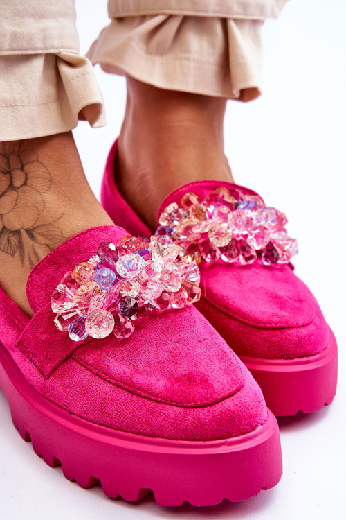 Жіночі лофери на платформі з прикрасами кольору фуксії Brenda