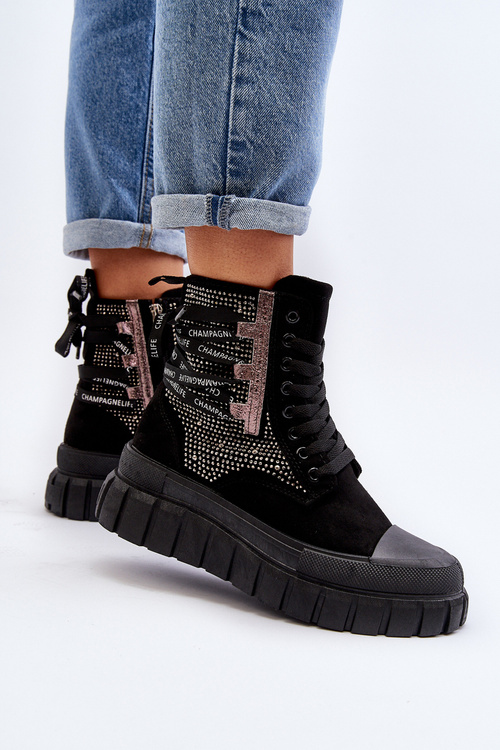 Високі жіночі кросівки на масивній платформі чорного кольору Wonise