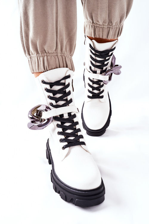 Жіночі байкерські черевики S.Barski білі Jensen