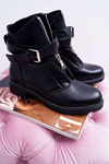 Жіночі черевики на плоскій каблуці мілітарі чорні Travist
