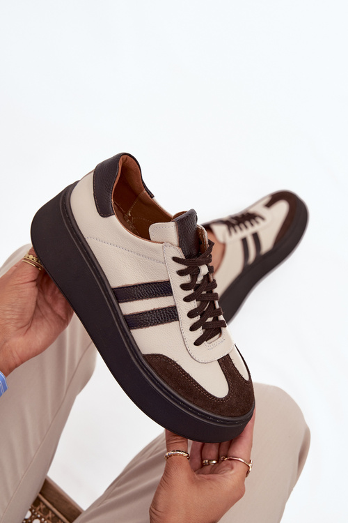 Шкіряні жіночі кросівки на платформі Zazoo 3775 бежево-шоколадні