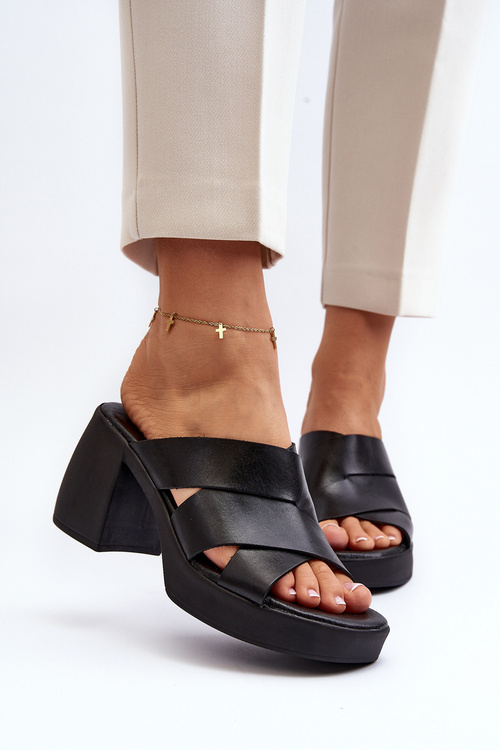 Zazoo 40373 Чорні шкіряні босоніжки на підборах