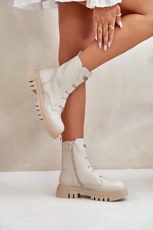 Жіночі робочі черевики на флісовій підкладці з блискавкою з екошкіри світло-бежевий Mailyra