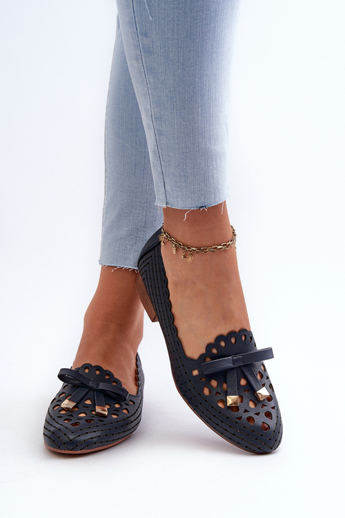 Жіночі темно-сині балетки з вирізом і бантом Nestavia