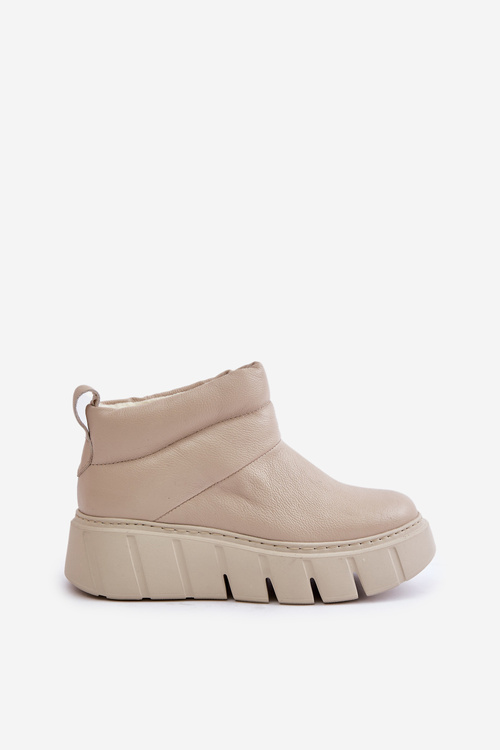 Zazoo 60470 Шкіряні чоботи утеплені вовною на платформі світло-бежеві