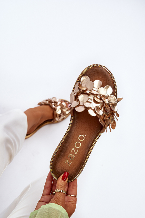 Золоті жіночі шкіряні тапочки на плоскій підошві Zazoo 40381