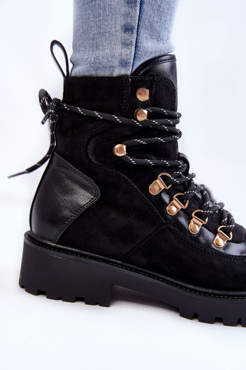 Жіночі теплі черевики на шнурівці чорні Jesse