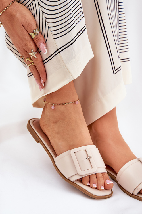 Плоскі Жіночі Еко Шкіряні Сандалі З Пряжкою Бежеві Bamma