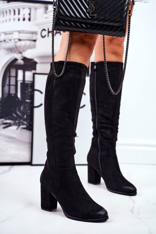 Жіночі високі чоботи замшеві чорні багато разів