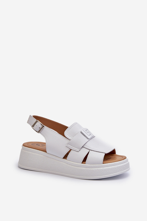 Жіночі білі шкіряні босоніжки на платформі та танкетці Vivitellia
