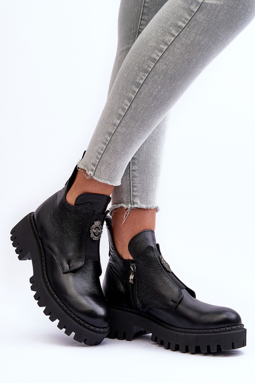 Жіночі шкіряні чоботи з орнаментом Black Lusanna