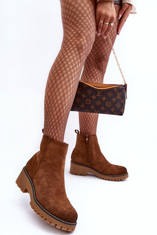 Замшеві ботильйони на плоскій каблуці та флісовій підкладці коричневого кольору Neafgi