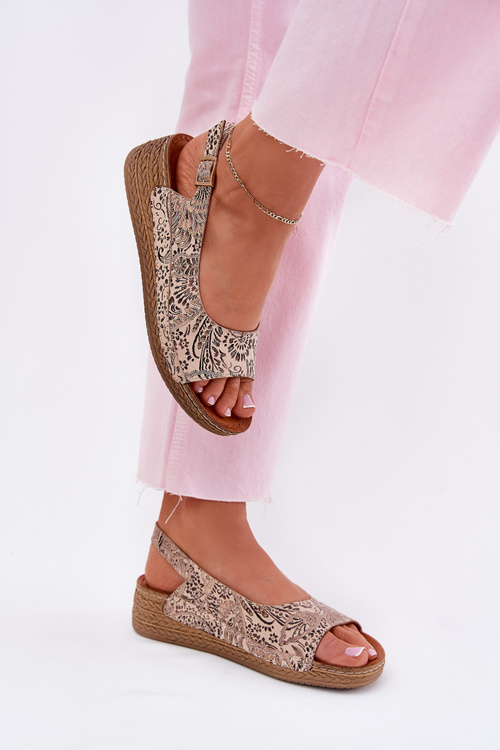 Шкіряні Жіночі Сандалі На Танкетці Maciejka L7069-04 Бежеві