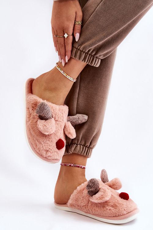 Жіночі тапочки з хутром і оленями Рожевий соп'я