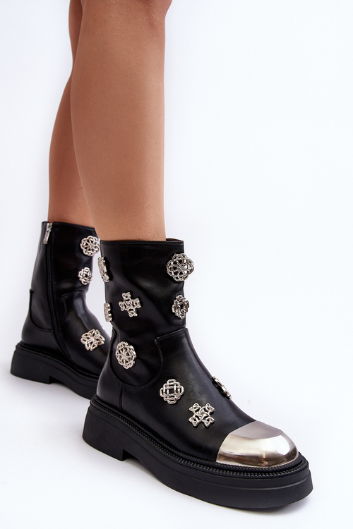 Утеплені чоботи на шкіряній підкладці з прикрасами D&A MR870-14A чорні