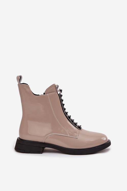 Лаковані жіночі ботильйони з натуральної шкіри D A MR52 108 бежеві