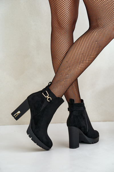 Теплі жіночі ботильйони на високому каблуці Чорні Terisanna