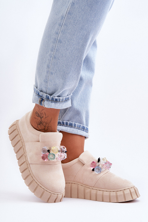 Стильне спортивне взуття без шнурівки Лофери з декором Beige Desire