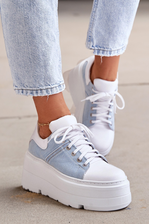 Шкіряні кросівки на масивній платформі Denim White Lewski 3586