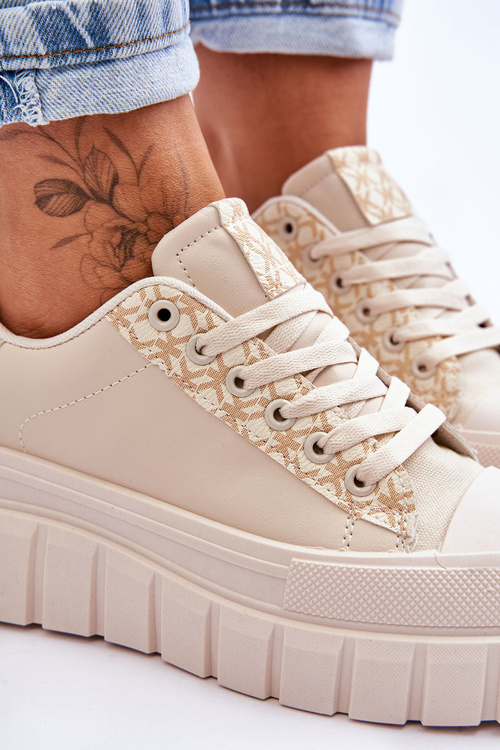 Жіночі шкіряні кросівки на платформі бежеві Alison
