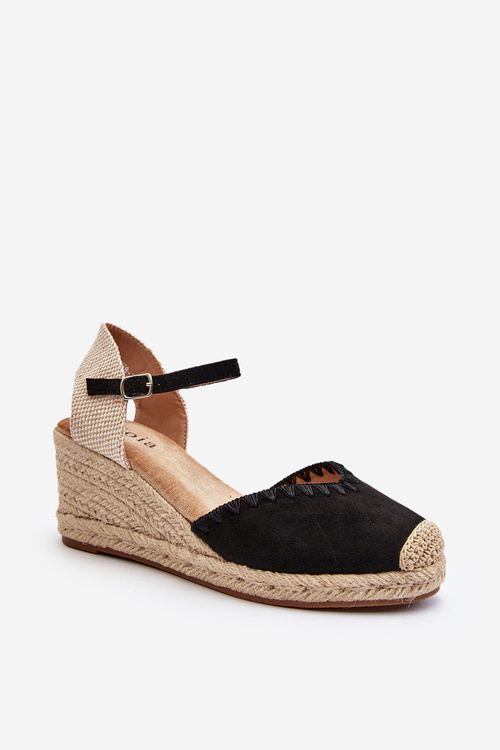 Замшеві босоніжки еспадрільї на танкетці та плетеній плетеній лінії Raylin чорного кольору