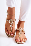Жіночі босоніжки шльопанці з фіанітами Золотий Solea