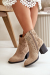Чоботи з перфорованою халявою на каблуці Еко Замшеві Бежеві Невишія