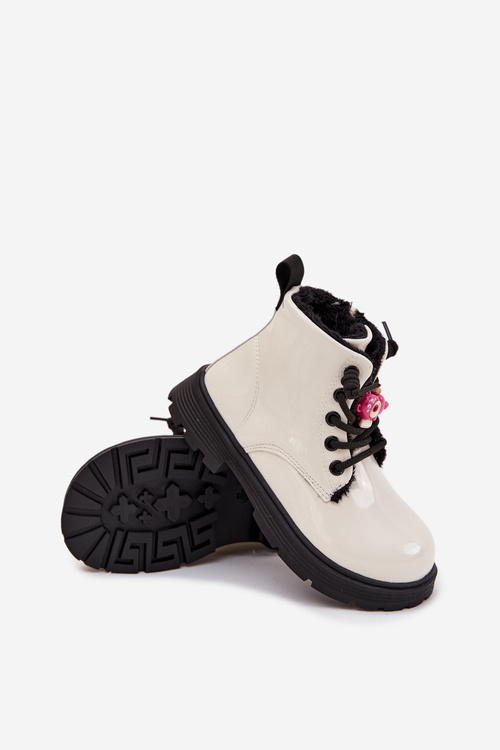 Утеплені дитячі лаковані черевики з пряжкою Медвідь Білий Jovellea