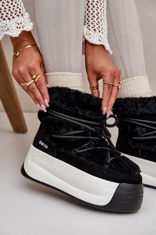 Жіночі шкіряні зимові черевики на товстій підошві з хутром Big Star OO274A206 Чорні