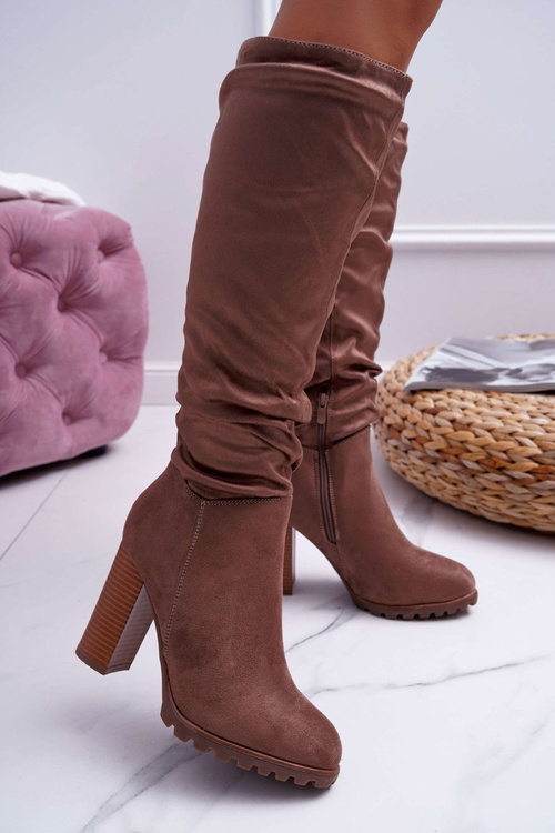 Жіночі чоботи на шпильці замшеві хакі Маріон