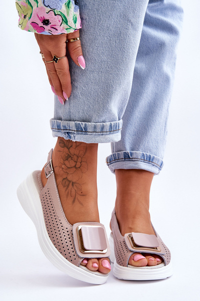 Ажурні шкіряні босоніжки S.Barski BN291 Рожеві