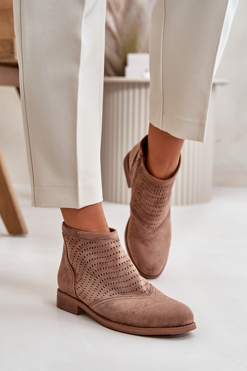 Жіночі ботильйони на плоскій каблуці з перфорацією коричневі S.Barski HY42-076