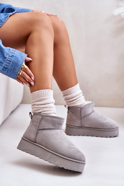 Жіночі зимові черевики на платформі утеплені хутром сірого кольору Xamella