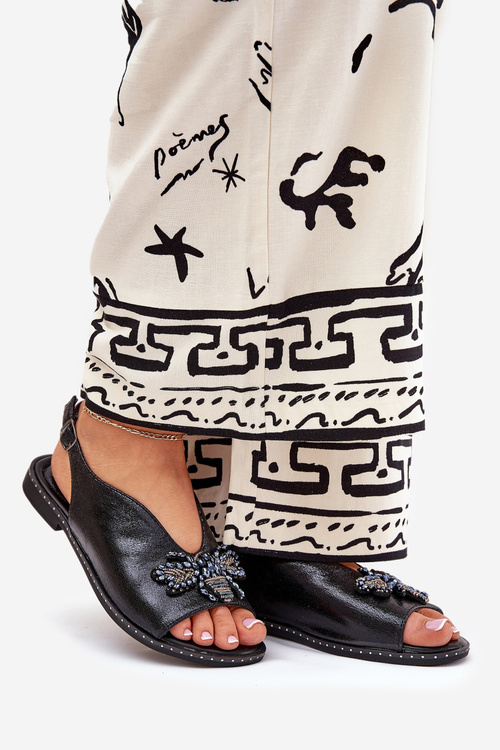 Блискучі Жіночі Сандалі З Декорацією Плоскі Чорні Russona