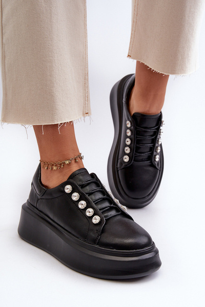 Жіночі шкіряні кросівки на масивній платформі чорні S.Barski LR628