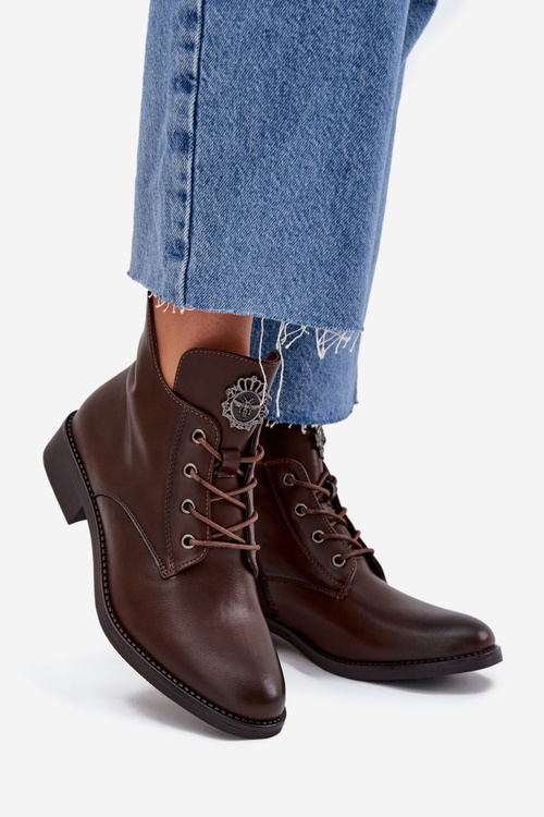 Низькі Жіночі Черевики На Плоскому Каблуці З Декоративною Деталлю Утеплені Коричневі Cylira