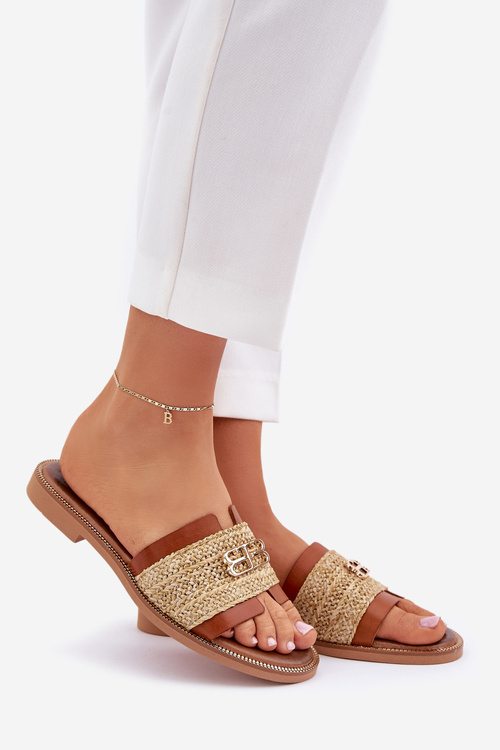 Шкіряні Сандалі З Декоративним Елементом І Плетінням Коричневі Zazoo 40426