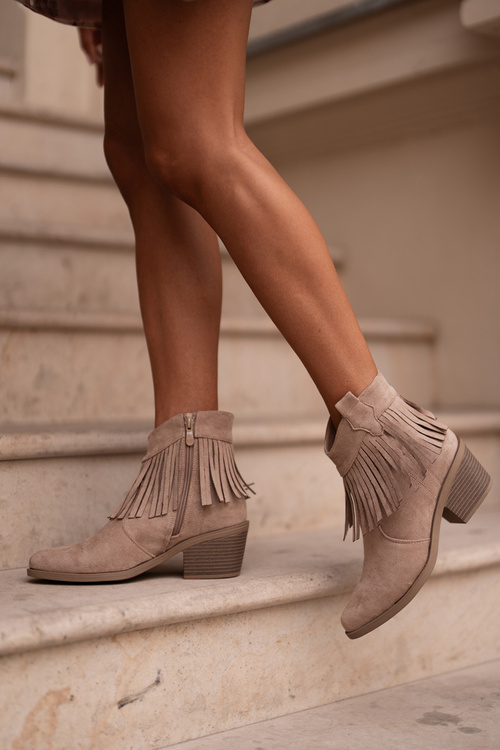 Жіночі ковбойські чоботи на блискавці з еко-замші, бежеві S.Barski HY42-127