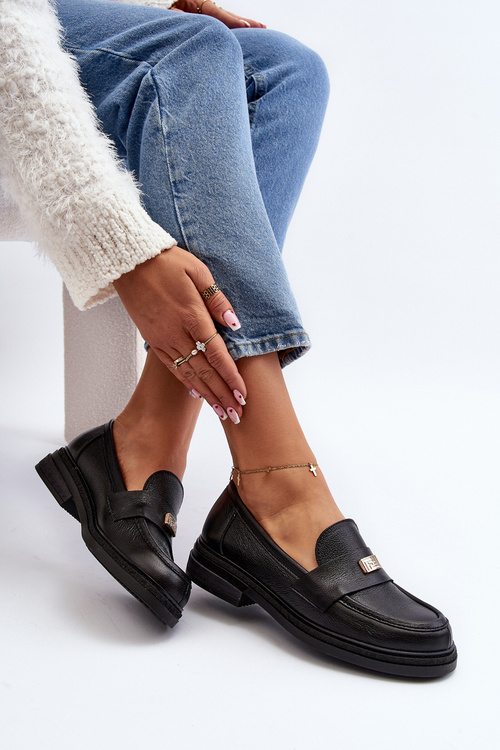 Чорні шкіряні жіночі мокасини Zazoo 20165