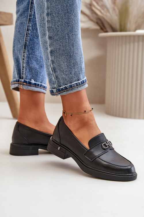 Жіночі мокасини з натуральної шкіри Vinceza 58409 чорного кольору