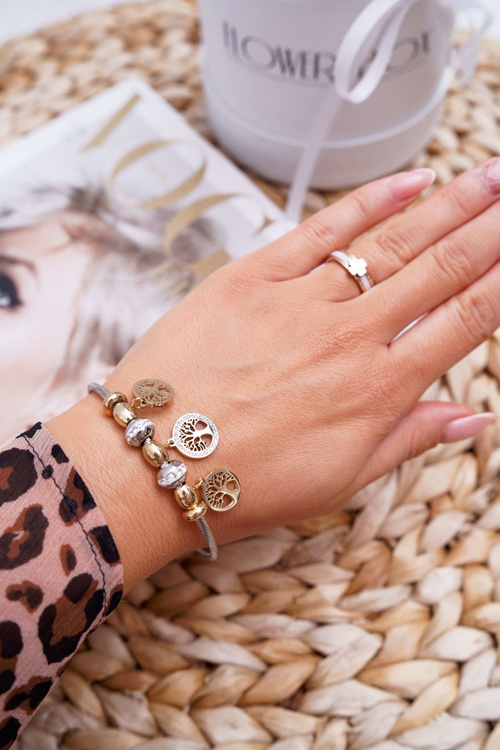 Жіночий браслет зі сталевим тросом із підвісками Срібло Золотий Міфічний