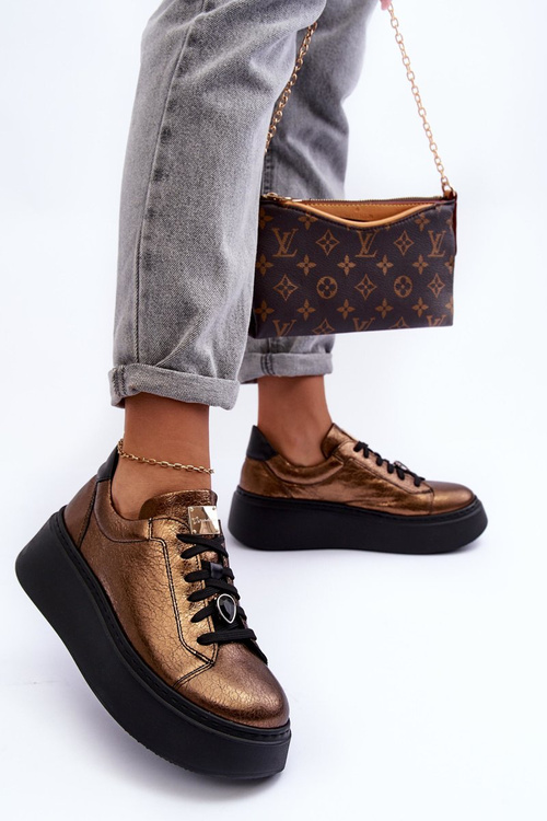 Шкіряне спортивне взуття на платформі Maciejka 06191-24 Мідь