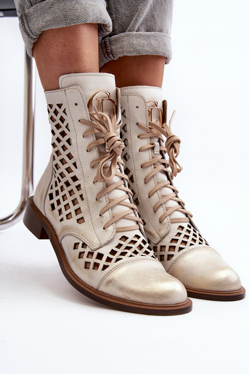 Перфоровані шкіряні черевики Zazoo 2695 Gold Distressed