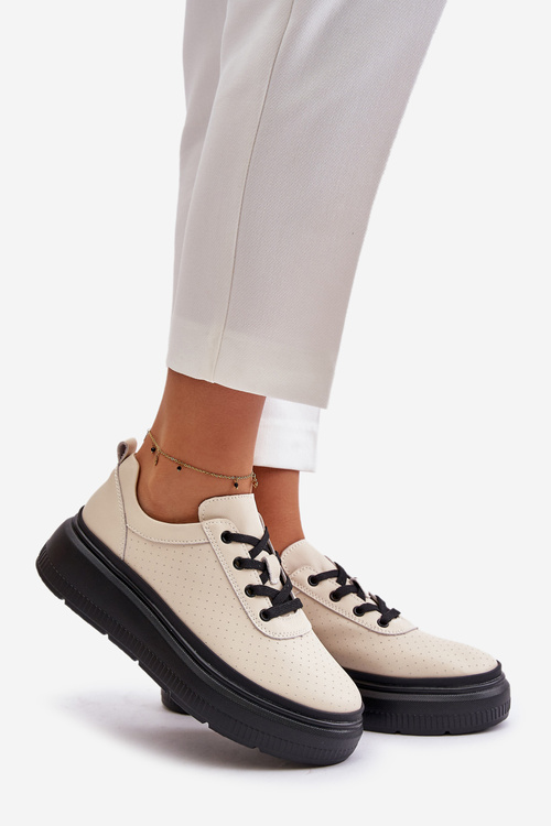 Жіноче спортивне взуття на платформі натуральна шкіра бежеві Vinceza
