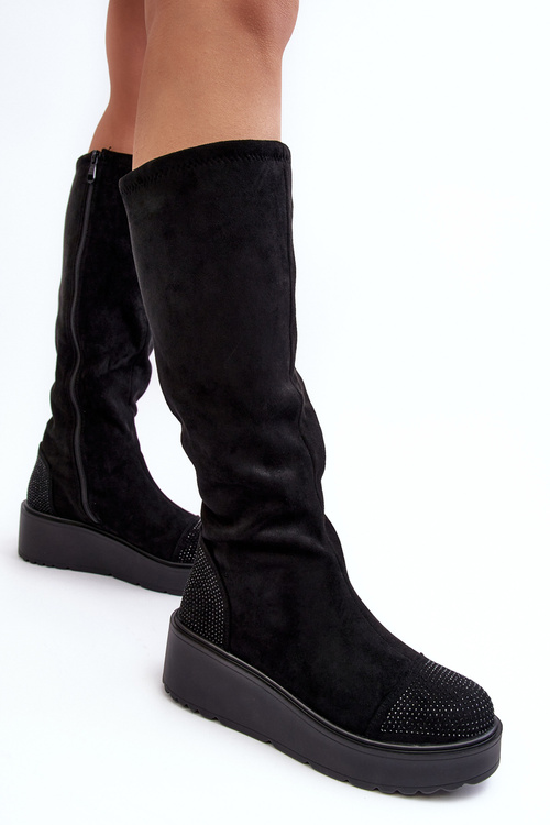 Жіночі замшеві чоботи на платформі SBarski HY53-8 Чорні