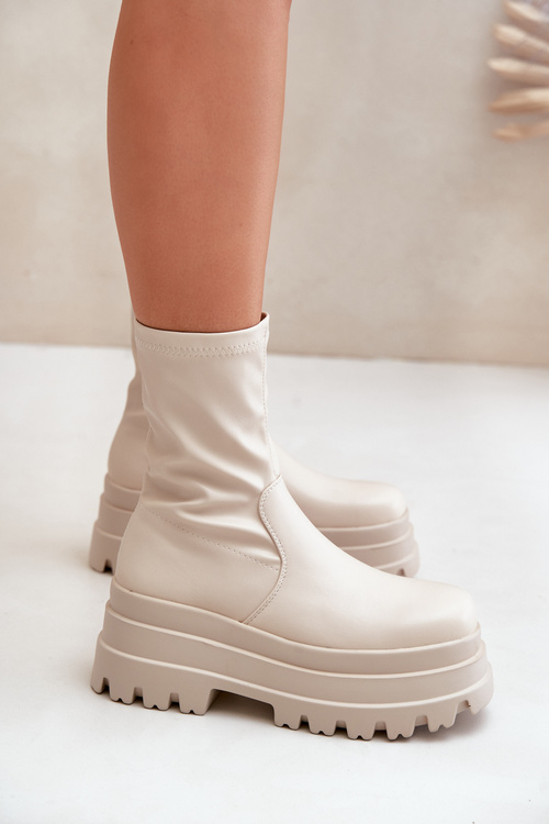 Чоботи на масивній платформі світло-бежевий Florinara